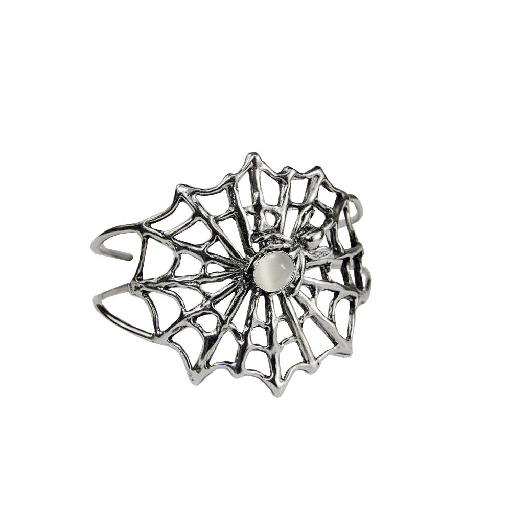 Sterling Silver Spider Web Cuff Bracelet With White Moonstone